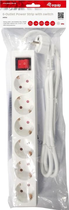 Produktbild equip Steckdosenleiste Schuko Kabel mit Schalter (6 x, CEE 7/3, 1.50 m)