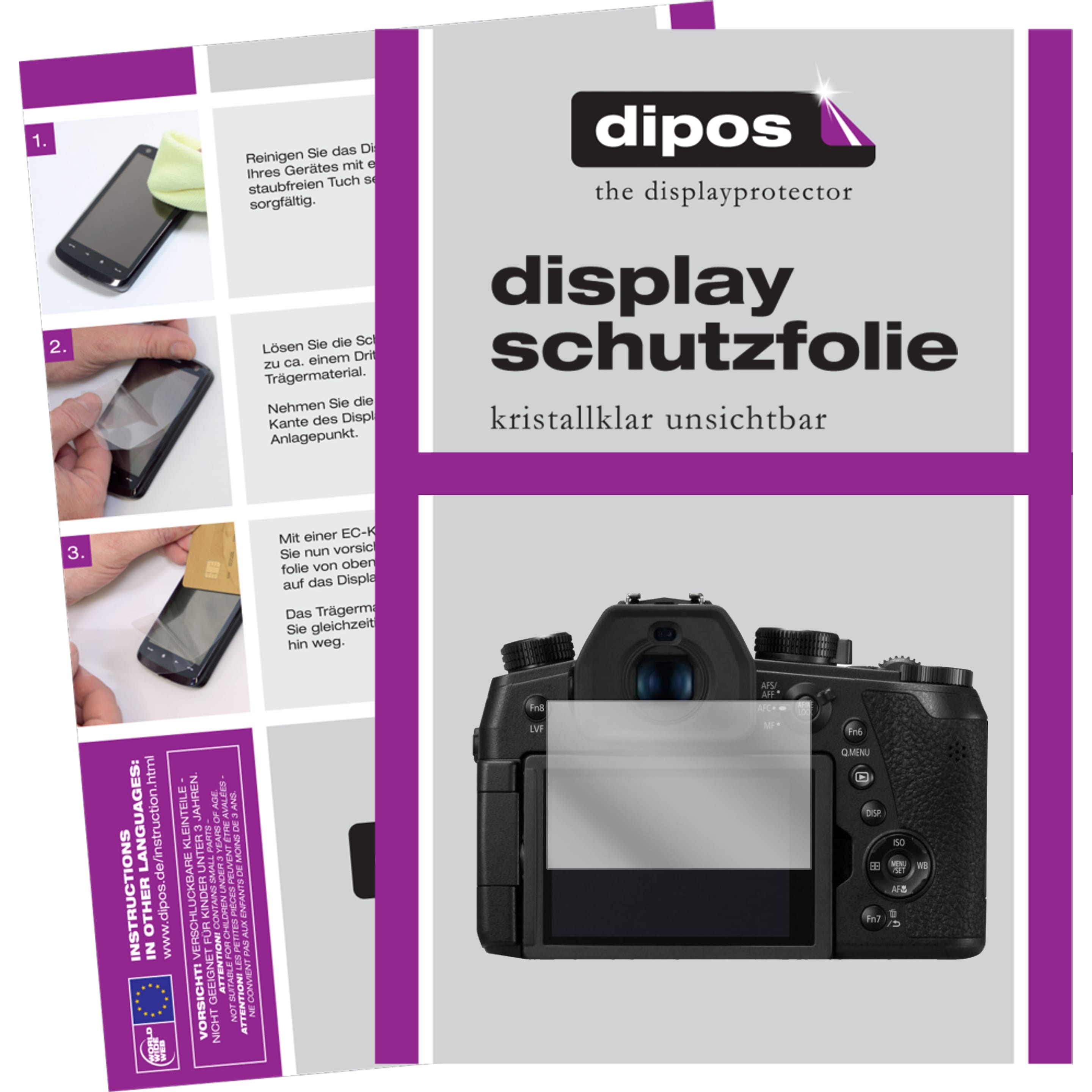 Dipos Displayschutzfolie Crystalclear (Displayschutz, Panasonic Lumix DC-FZ1000 II), Kameraschutz, Transparent