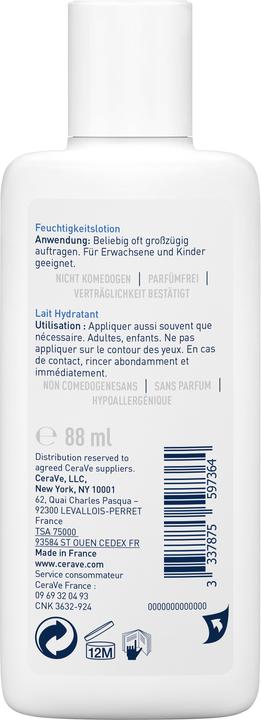Produktbild CeraVe Feuchtigkeitslotion: Körperlotion für trockene bis sehr trockene Haut für Gesicht und Körper (Körpercreme, 88 ml)