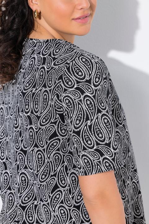 Image du produit Ulla Popken T-shirt avec plis fantaisie, silhouette en A évasée, col en V et manches courtes (50, 52)