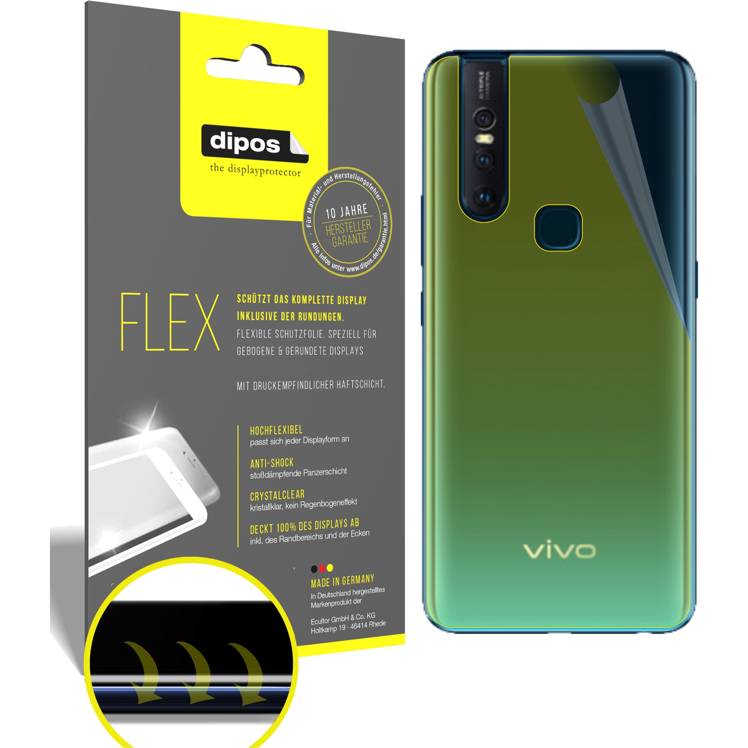 Dipos Displayschutzfolie Full-Cover 3D (2 Stück, Vivo S1 Pro), Smartphone Schutzfolie, Transparent