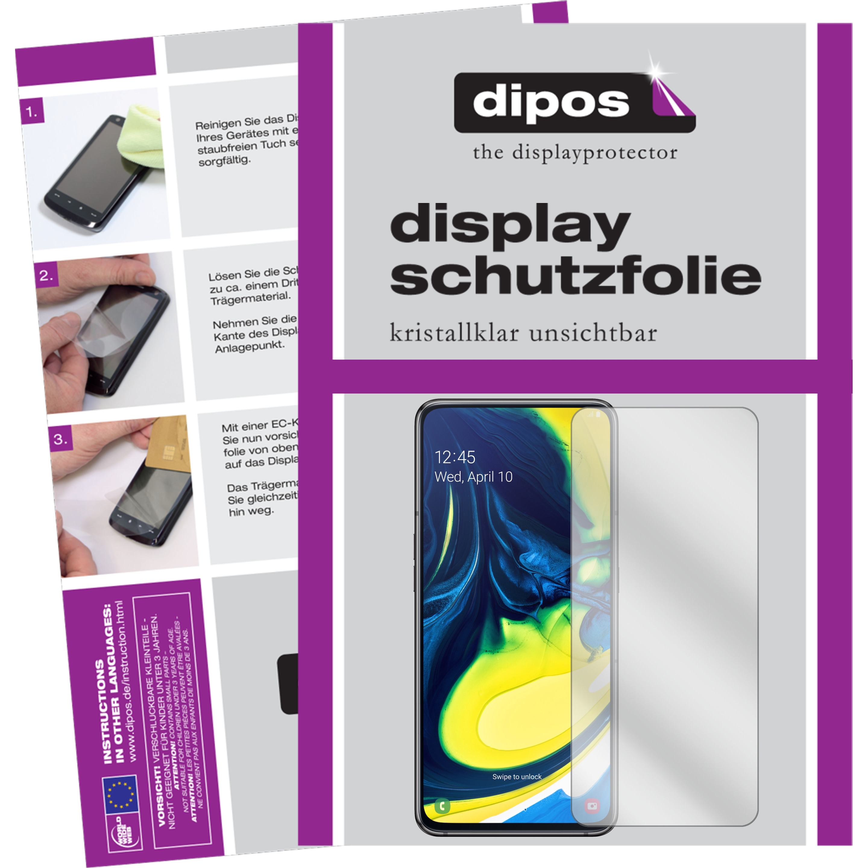 Dipos Displayschutzfolie Crystalclear (1 Stück, Samsung Galaxy A80), Smartphone Schutzfolie, Transparent