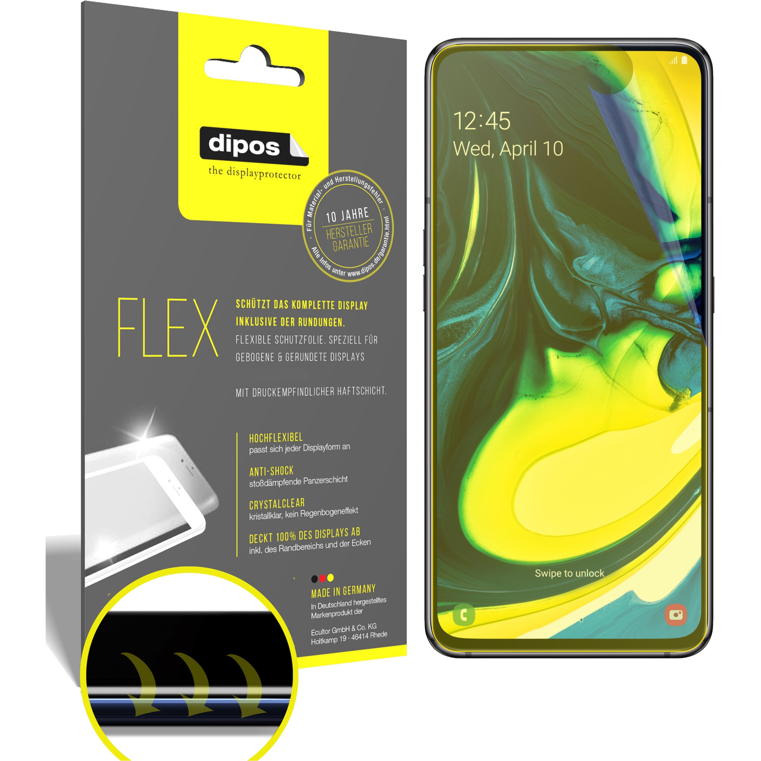 Dipos Displayschutzfolie Full-Cover 3D (3 Stück, Samsung Galaxy A80), Smartphone Schutzfolie, Transparent