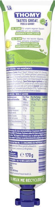 Valeurs nutritives et ingrédients THOMY Sauce Tartare Végane (170 g)