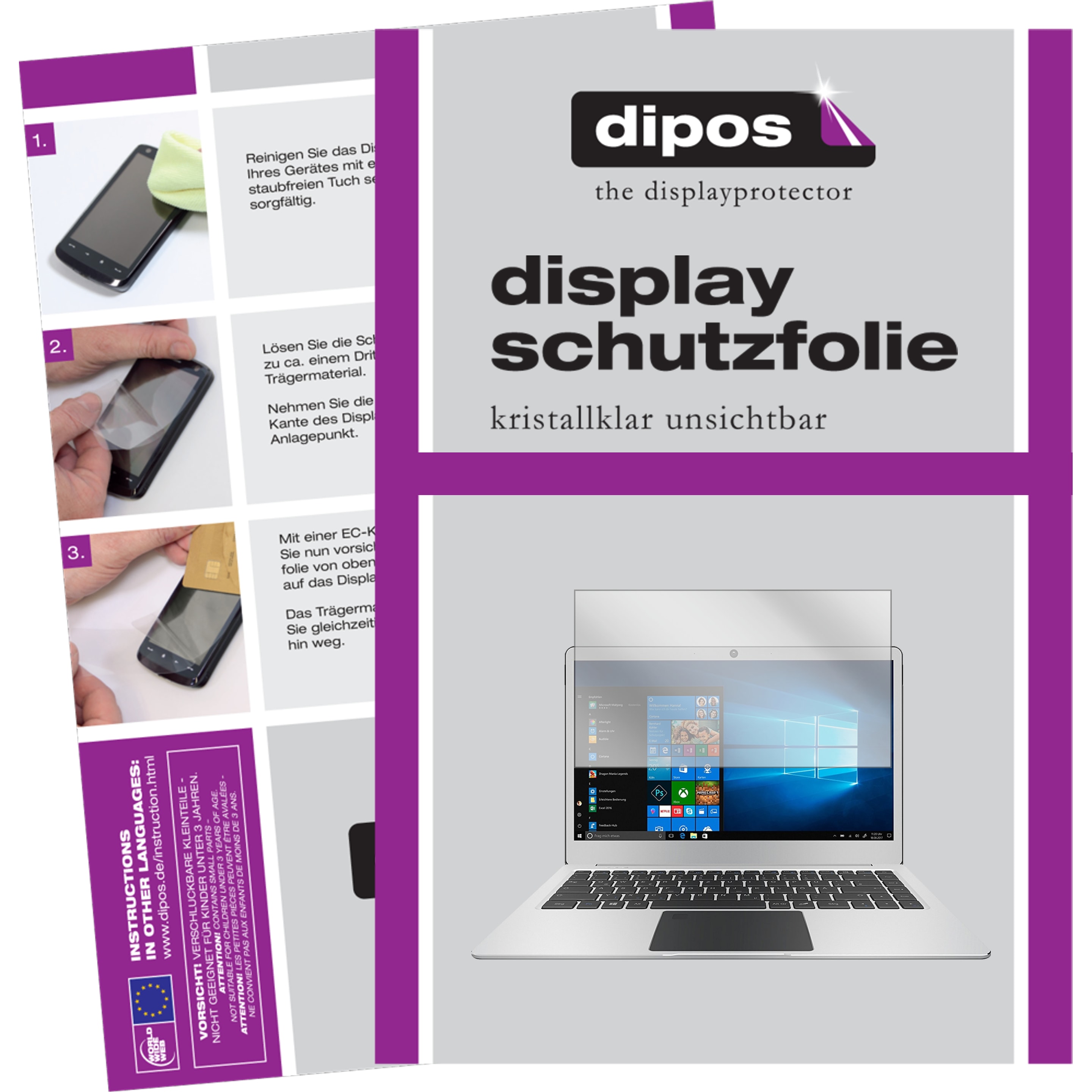 Dipos Displayschutzfolie Crystalclear (14", 16 : 9), Notebook Schutzfolie