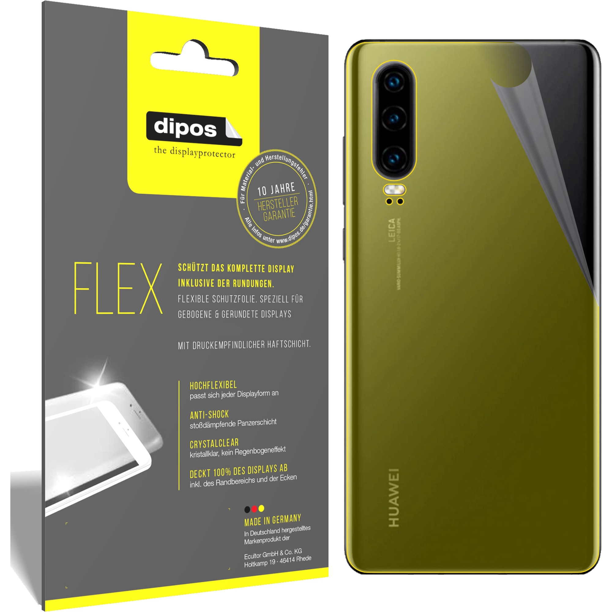 Dipos Displayschutzfolie Full-Cover 3D (3 Stück, Huawei P30), Smartphone Schutzfolie, Transparent