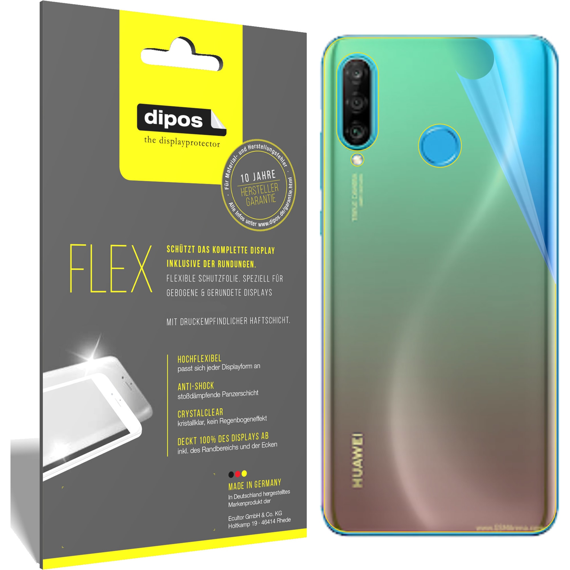 Dipos Displayschutzfolie Full-Cover 3D (3 Stück, Huawei P30 Lite), Smartphone Schutzfolie, Transparent