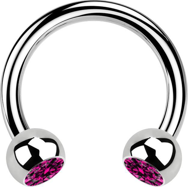 Actual product image Star Piercing Circular barbell silver with two crystal balls fuchsia (without brass, Surgical steel 316L)