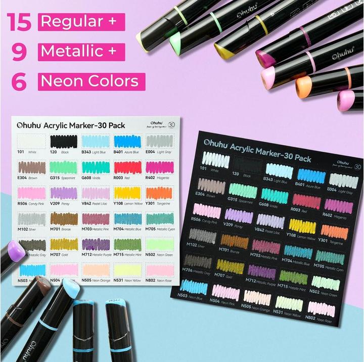 Image du produit Ohuhu Marqueurs acryliques (30 pièces) (Multicolore, 30 x)