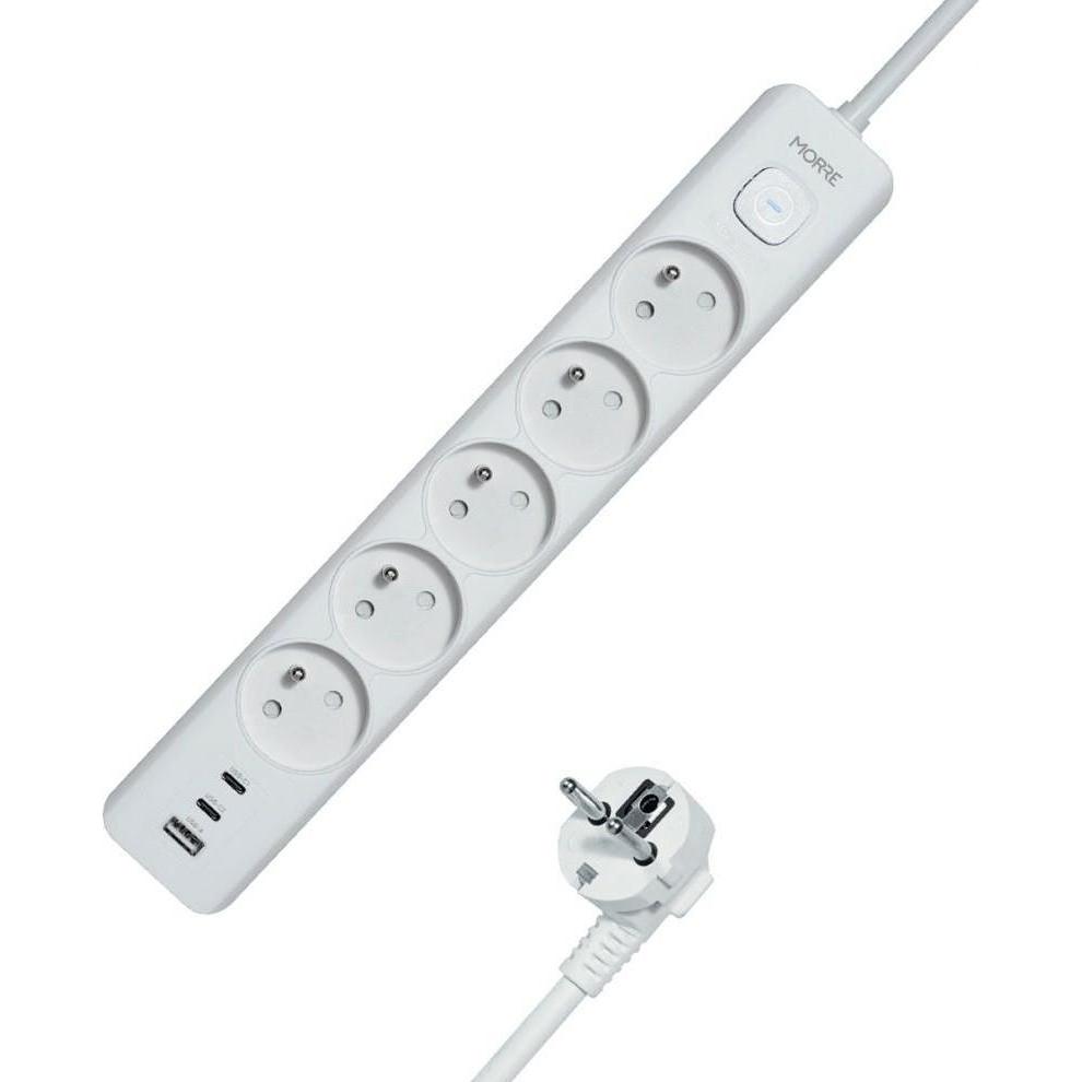 Tiross, Ciabatta multipresa, 5G Netzwerk-Verlängerung 1,5m 2xUSB-C weiss MORRE M407 (5x, USB-C, 1.50 m)