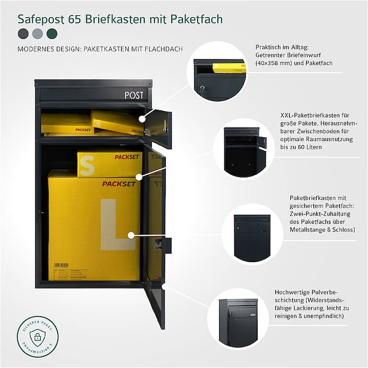 Actual product image SafePost 65 Letterbox with parcel compartment anthracite