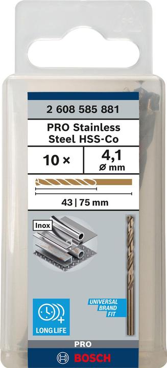 Produktbild Bosch Professional Zubehör PRO Stainless Steel HSS-Co Spiralbohrer, 4.1 x 43 x 75 mm (4.1 mm)