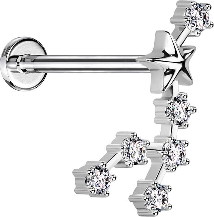 Immagine prodotto Star Piercing Micro Labret filo interno argento segno stella leone con cristalli (Acciaio chirurgico 316L, Ottone)