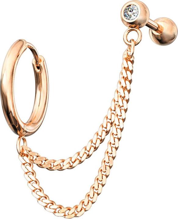 Actual product image Star Piercing Earring rose gold double chain Micro Barbell with ball and crystal (without brass, Surgical steel 316L)
