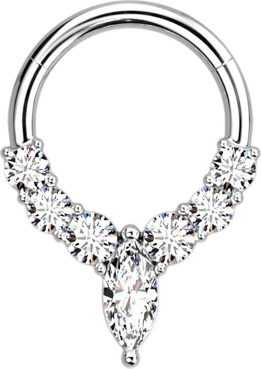 Immagine prodotto Star Piercing Anello micro segmento con cerniera in argento sei cristalli argento e uno ovale (senza ottone, Acciaio chirurgico 316L)