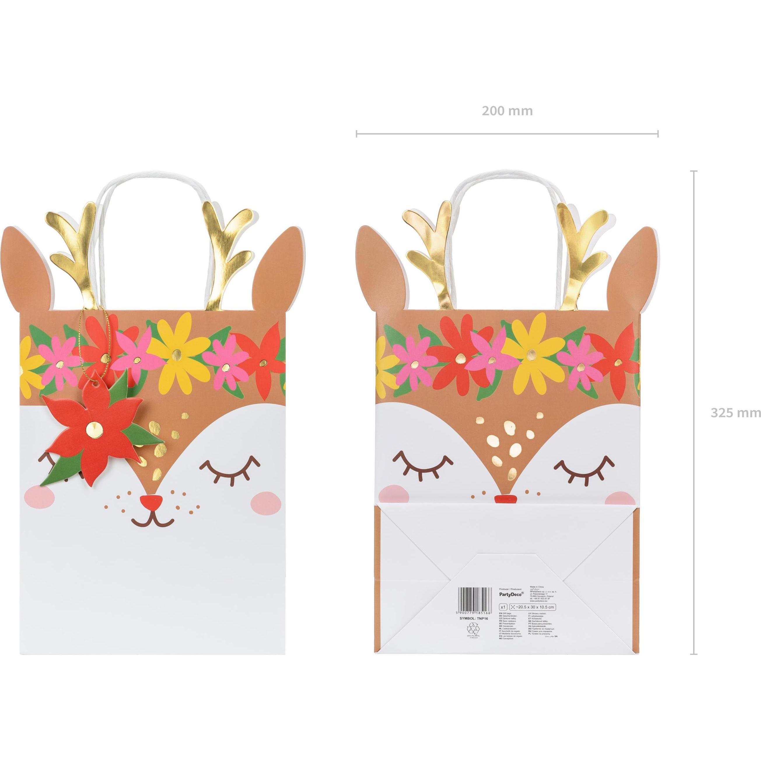Thumbnail - Partydeco, Geschenkverpackung, Geschenktasche Reh 20.5 x 30 x 10.5 cm, Mehrfarbig (Geschenktüte, 1 x)