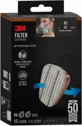 Productafbeelding 3M -Gasfilter 6055 A2R tegen organische gassen+dampen (verpakking van 2) (Vervangend ademhalingsfilter)
