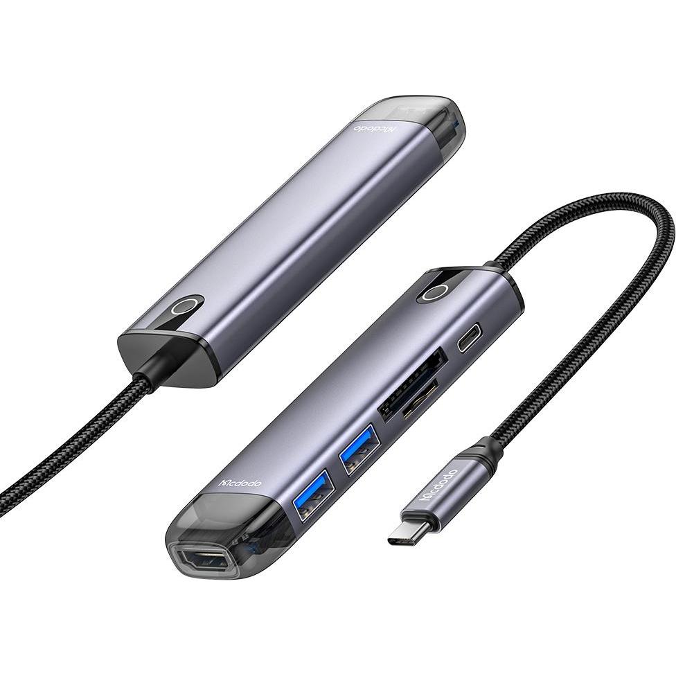 Mcdodo HU-7740 Hub USB-C 6w1 (USB-C, HDMI, USB3.0*2, SD, TF) (USB-C, 10 porte), Docking station + Hub USB, Grigio