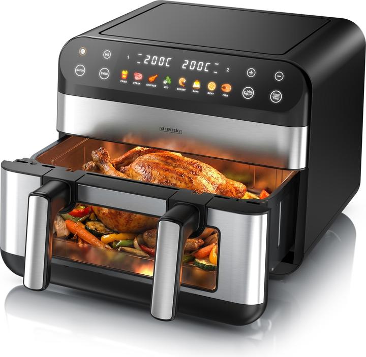 Arendo Heissluftfritteuse XXL mit Sichtfenster, 2400 W, Vorheizen & Wenden, inkl Zubehör, Grill/Dörren