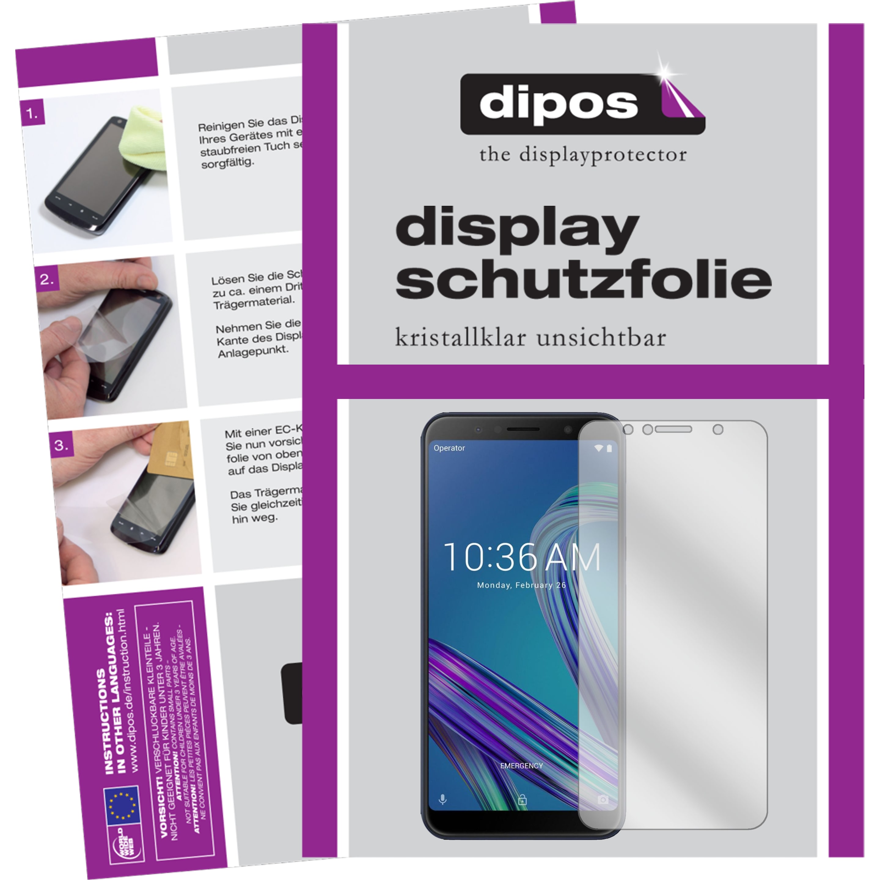 Dipos Displayschutzfolie Crystalclear (2 Stück, Asus Zenfone Max (M1)), Smartphone Schutzfolie, Transparent