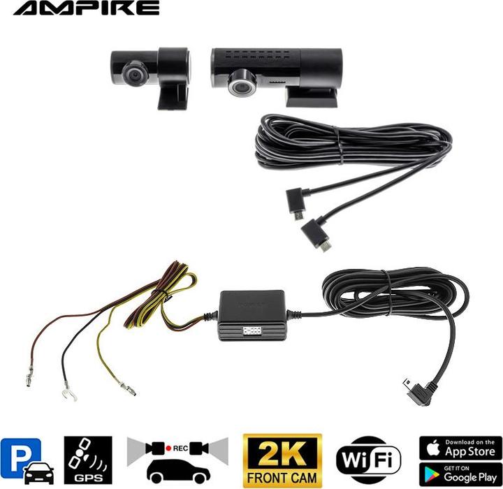 Immagine prodotto Ampire Dual-Dashcam, 2K Frontkamera und AHD Heckkamera, WiFi und GPS (Microfono incorporato, Ricevitore GPS, 2K)