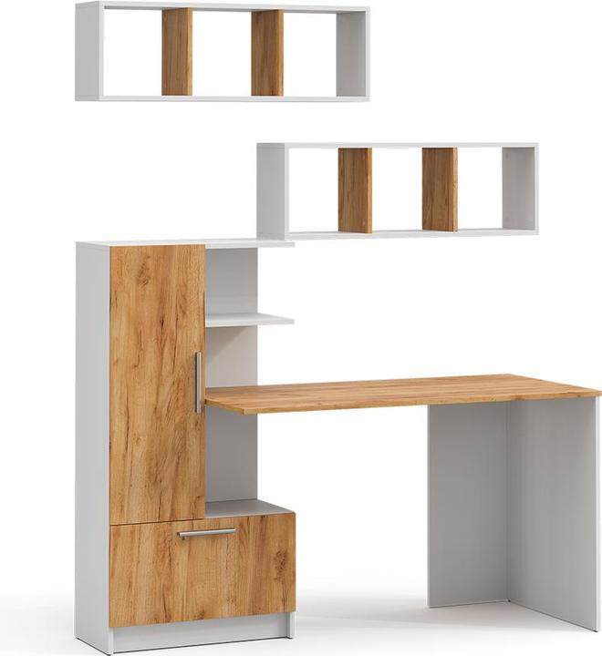 Produktbild Vicco Schreibtisch-Set Tomy, Weiss/Goldkraft Eiche, 150 x 59 cm 3er Set da 2 Regale+Schreibtisch