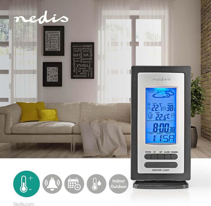 Image du produit Nedis Station météo - alarme - hygromètre - capteur extérieur - noir/argenté