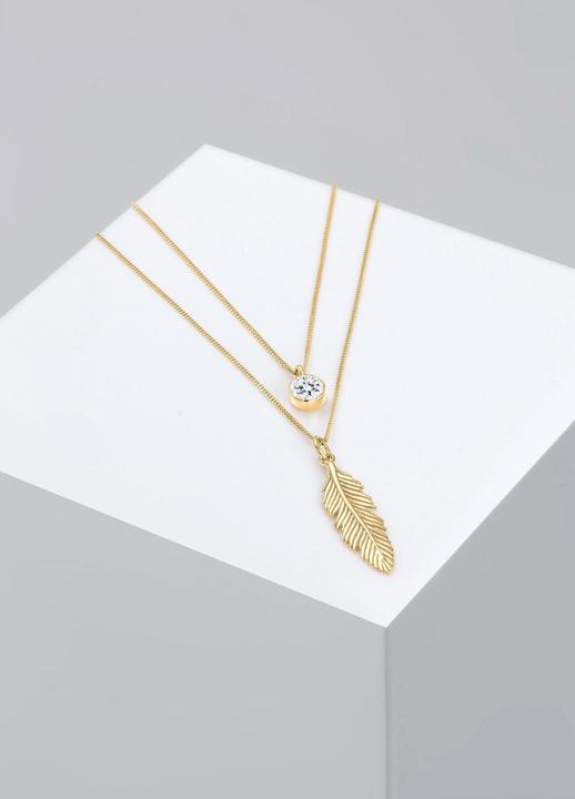 Immagine prodotto Elli 2-lagige Kette mit Feder-Anhänger und Kristall (Argento, 45 cm)