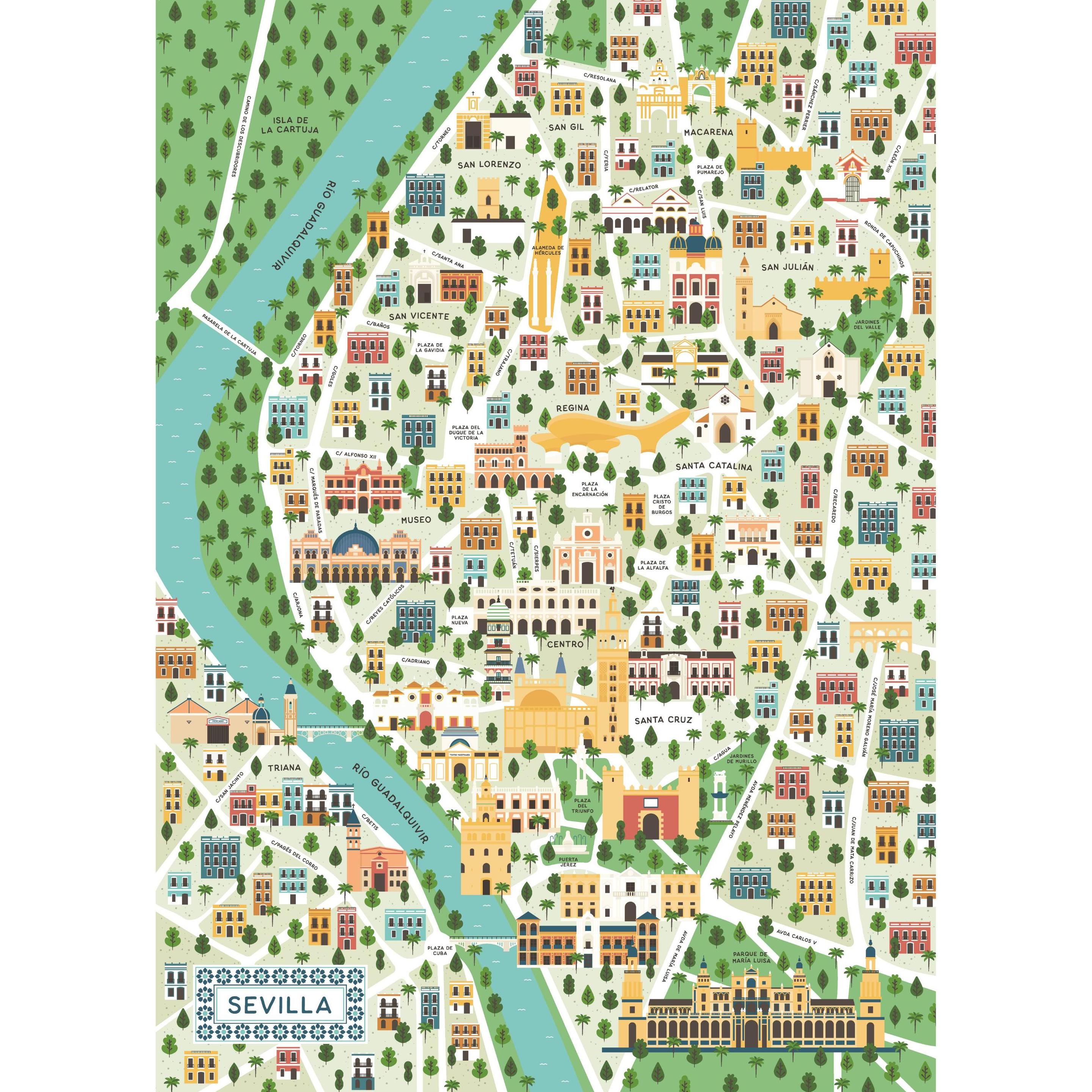 Thumbnail - Ravensburger Puzzle 1000 pz - Illustrati - Mappa di Siviglia (1000 Teile)