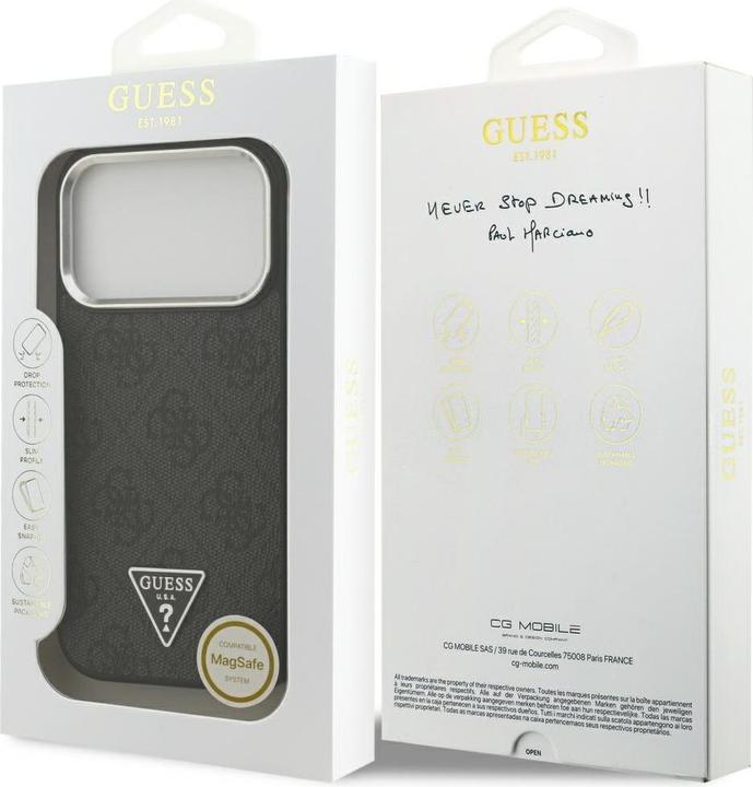 Produktbild Guess Case Magsafe 4G PU Leather Case With Triangle Logo And Silver Metal Camera Frame For iPhone 17 (Apple iPhone 17 Pro)