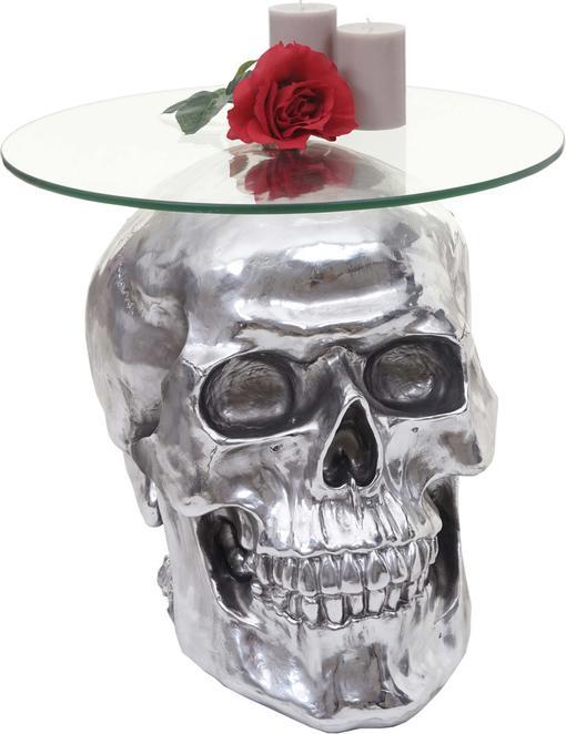 Actual product image Swisshandel24 Side Table Skull, Polyresin Glass Table Living Room Table, Silver 52x55x55cm (52 x 55 x 55 cm)