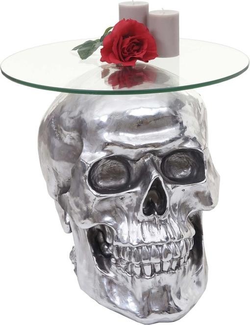 Image du produit Swisshandel24 Table d'appoint tête de mort, table en verre en polyrésine Table de salon, argent 52x55x55cm (52 x 55 x 55 cm)