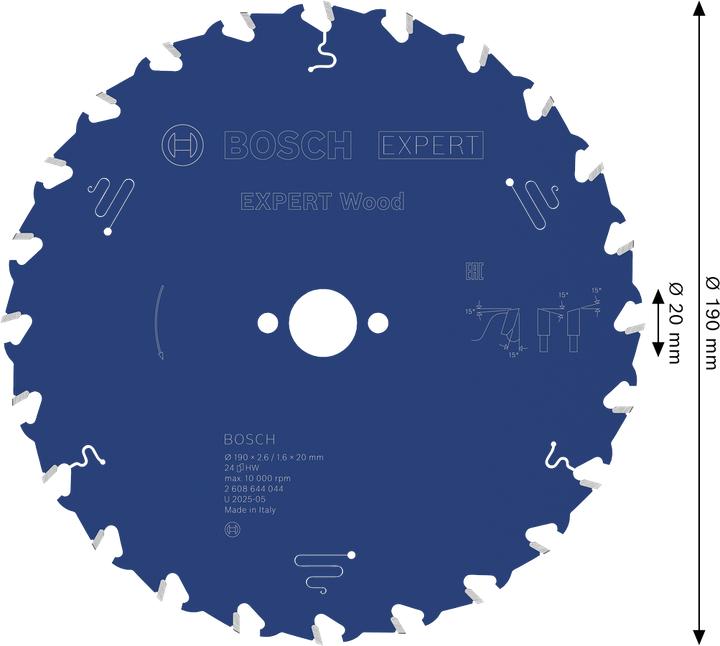 Produktbild Bosch Professional Zubehör Kreissägeblatt Expert for Wood, 190 x 20 x 2,6 mm, 24