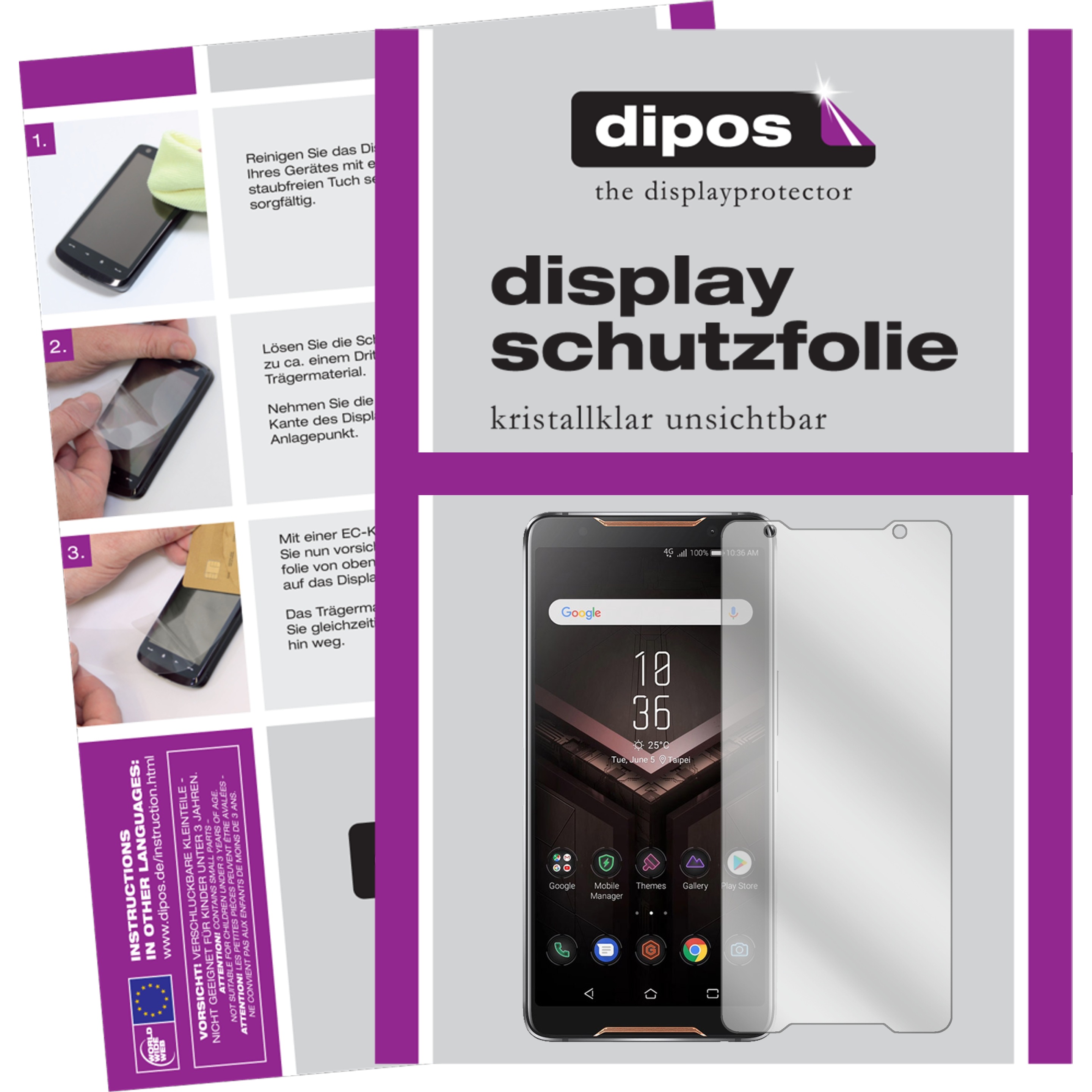 Dipos Displayschutzfolie Crystalclear (1 Stück, Asus ROG Phone), Smartphone Schutzfolie, Transparent