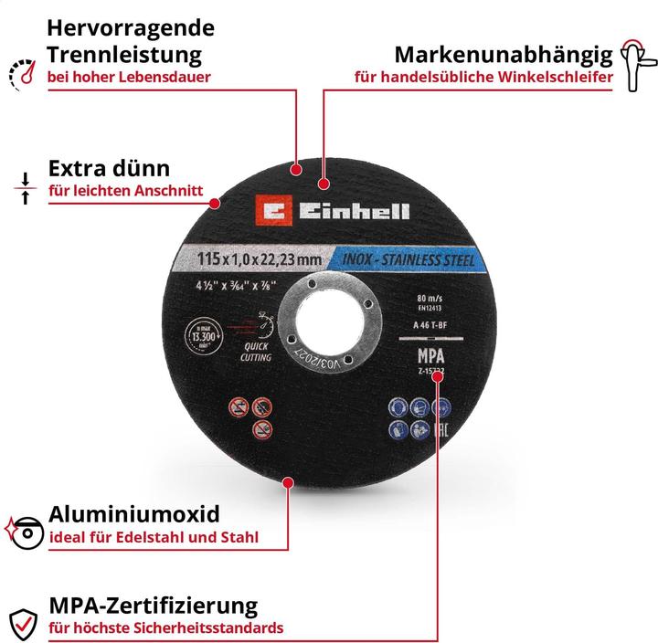 Image du produit Einhell Trennscheiben, 711526, 115x1,0 mm, 50 Stück