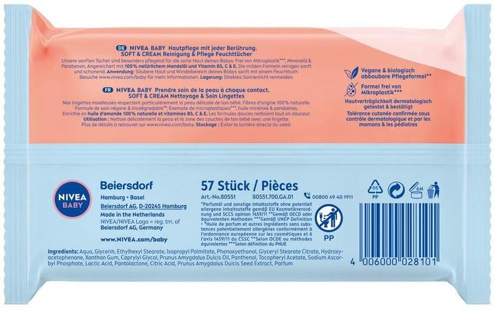 Valeurs nutritives et ingrédients NIVEA Soft & Cream Feuchttücher QUATTRO (4 x 57 pcs)
