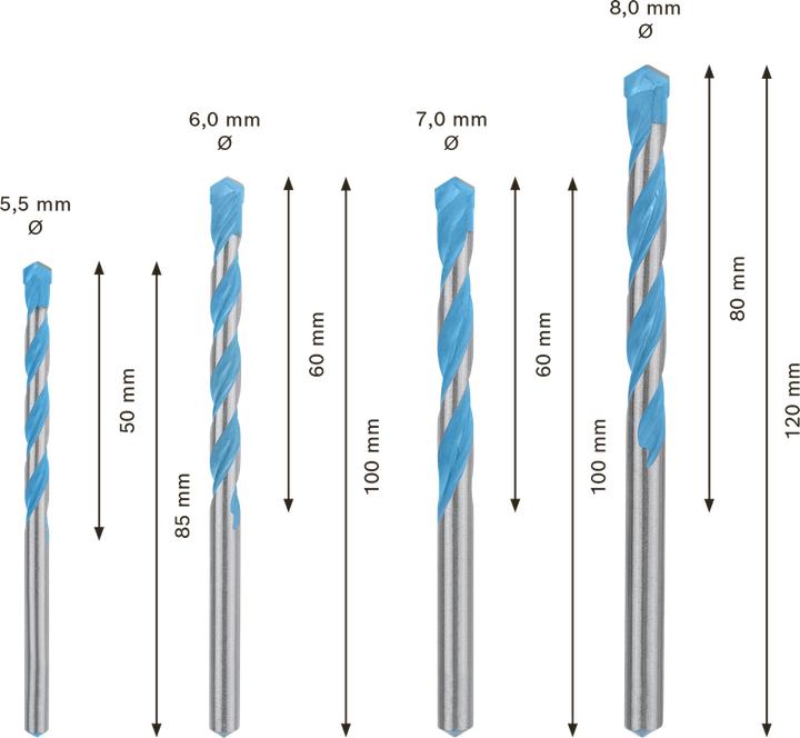 Produktbild Bosch Professional Zubehör EXPERT MultiConstruction CYL-9 Bohrer-Set, 5,5/6/7/8 mm, 4-tlg. (5.5, 6, 7, 8 mm)