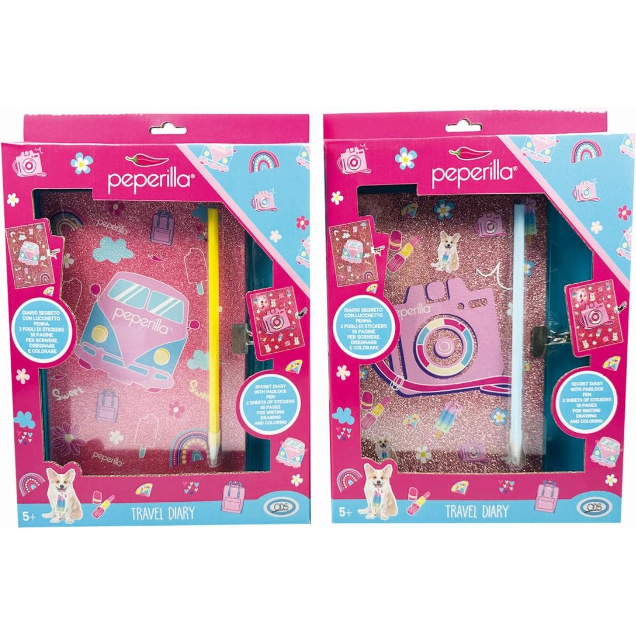 ODS, Quaderni + Bloc notes, Peperilla - Travel Diary with pen and stickers diary with 50 pages 2 sheets 3D stickers pen, padlock (Nessuna)