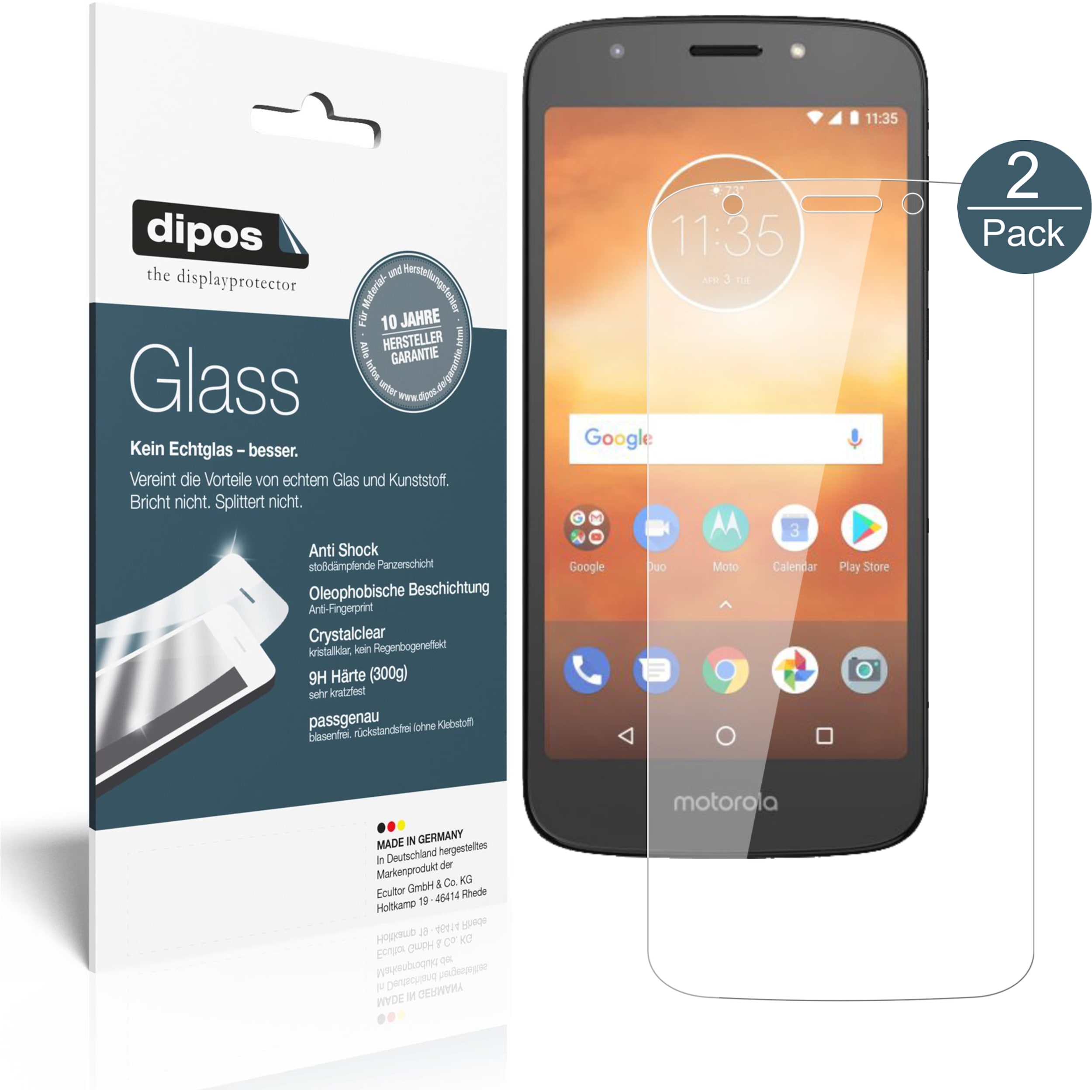 Dipos Displayschutz Anti-Shock (2 Stück, Motorola Moto E5 Play), Smartphone Schutzfolie, Transparent