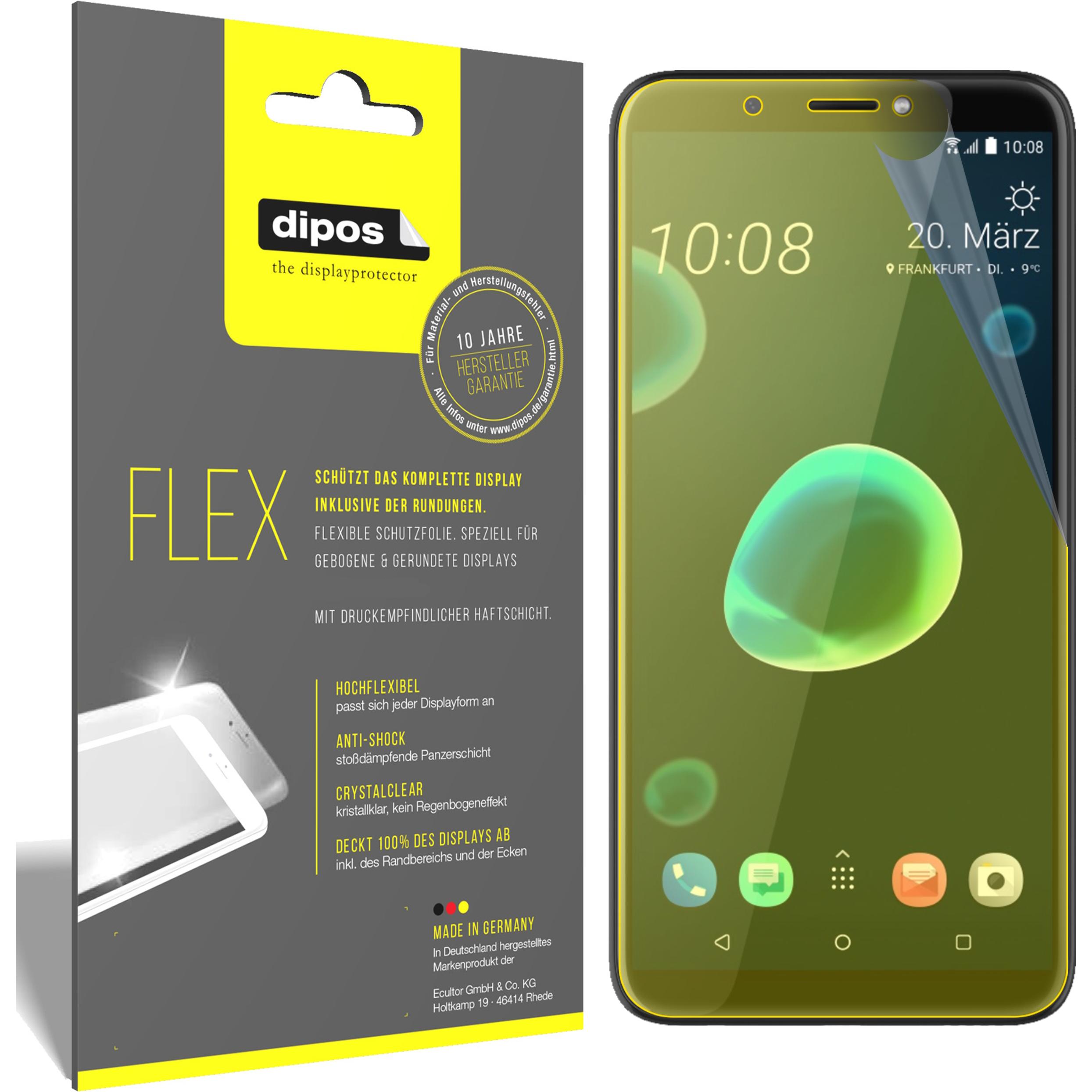 Dipos Displayschutzfolie Full-Cover 3D (3 Stück, HTC Desire 12+), Smartphone Schutzfolie, Transparent