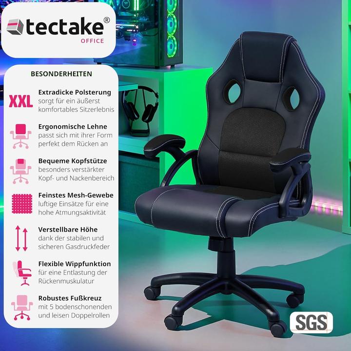 Actual product image tectake Sports Seat Executive Chair, Black-Black (47 - 57 cm)