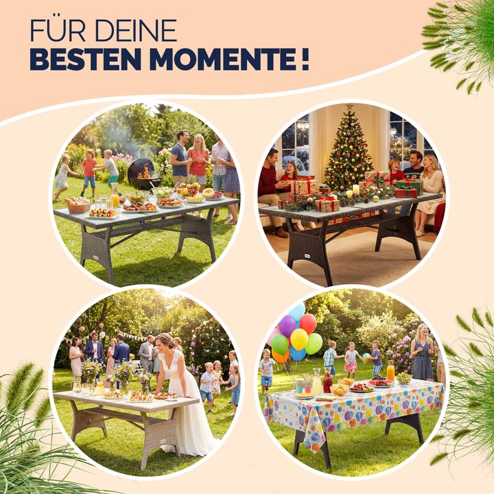 Produktbild Casaria Polyrattan Gartentisch Glas (190 x 90 x 74 cm)
