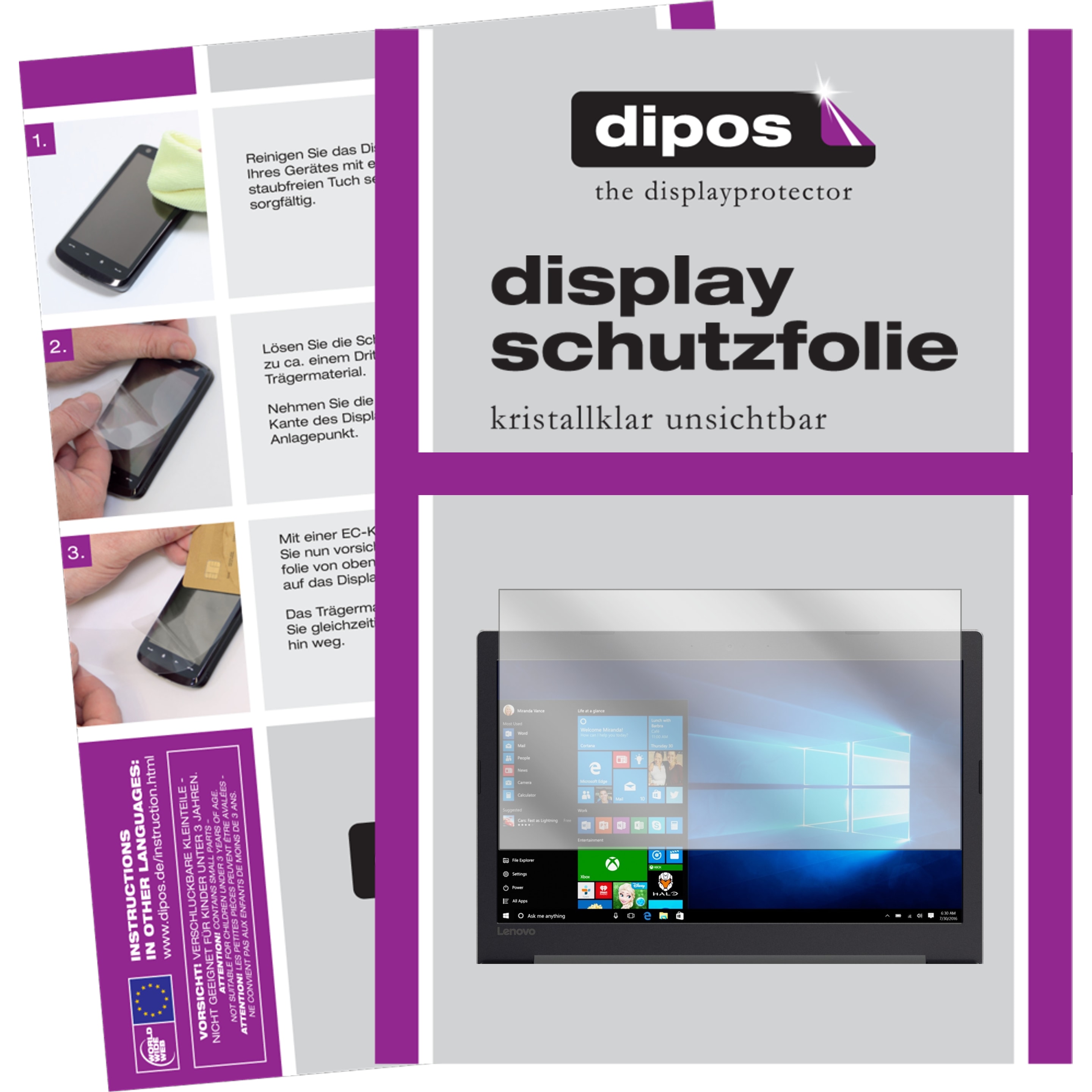 Dipos Displayschutzfolie Crystalclear (15.60", 16 : 9), Notebook Schutzfolie