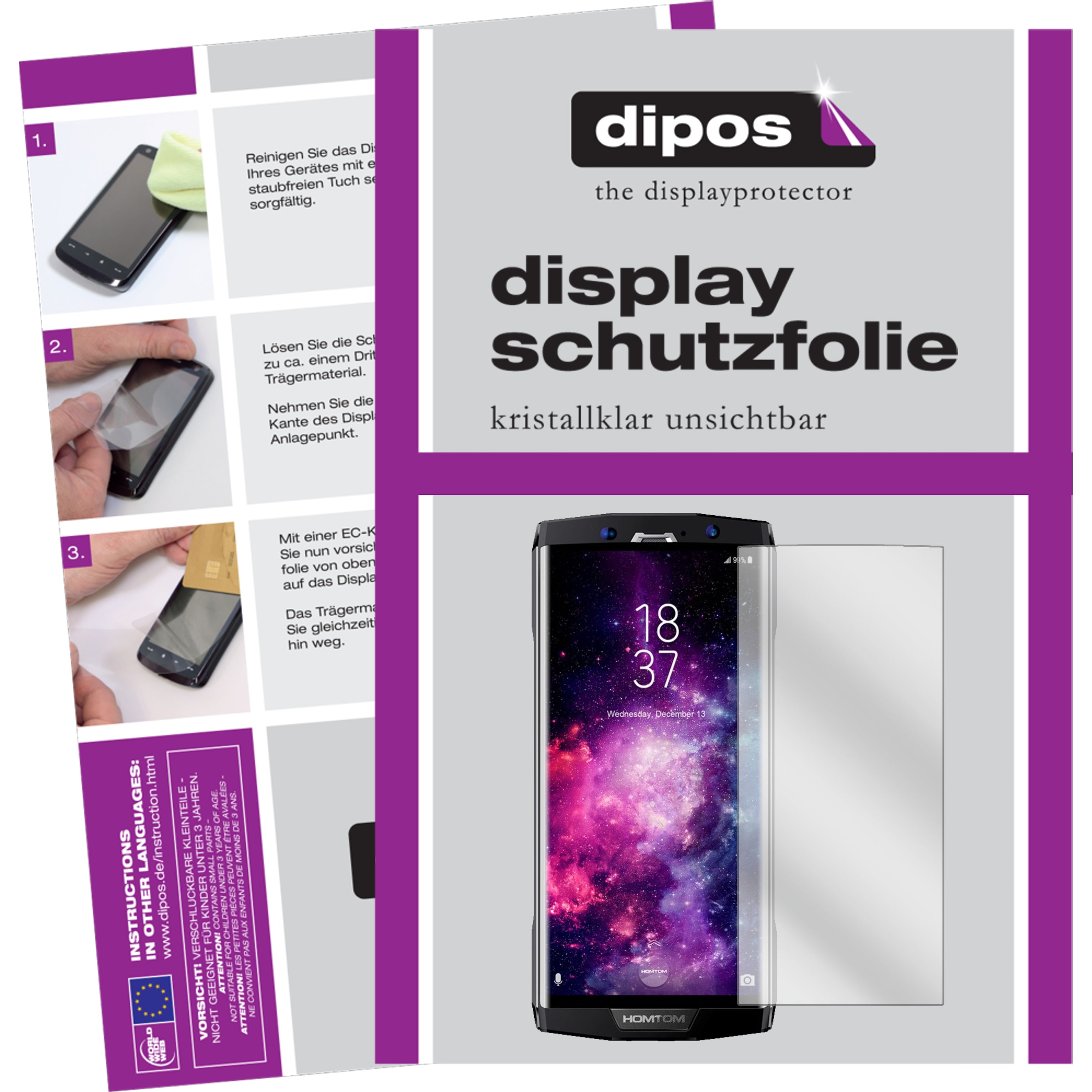 Dipos Displayschutzfolie Crystalclear (1 Stück, Homtom HT70), Smartphone Schutzfolie, Transparent