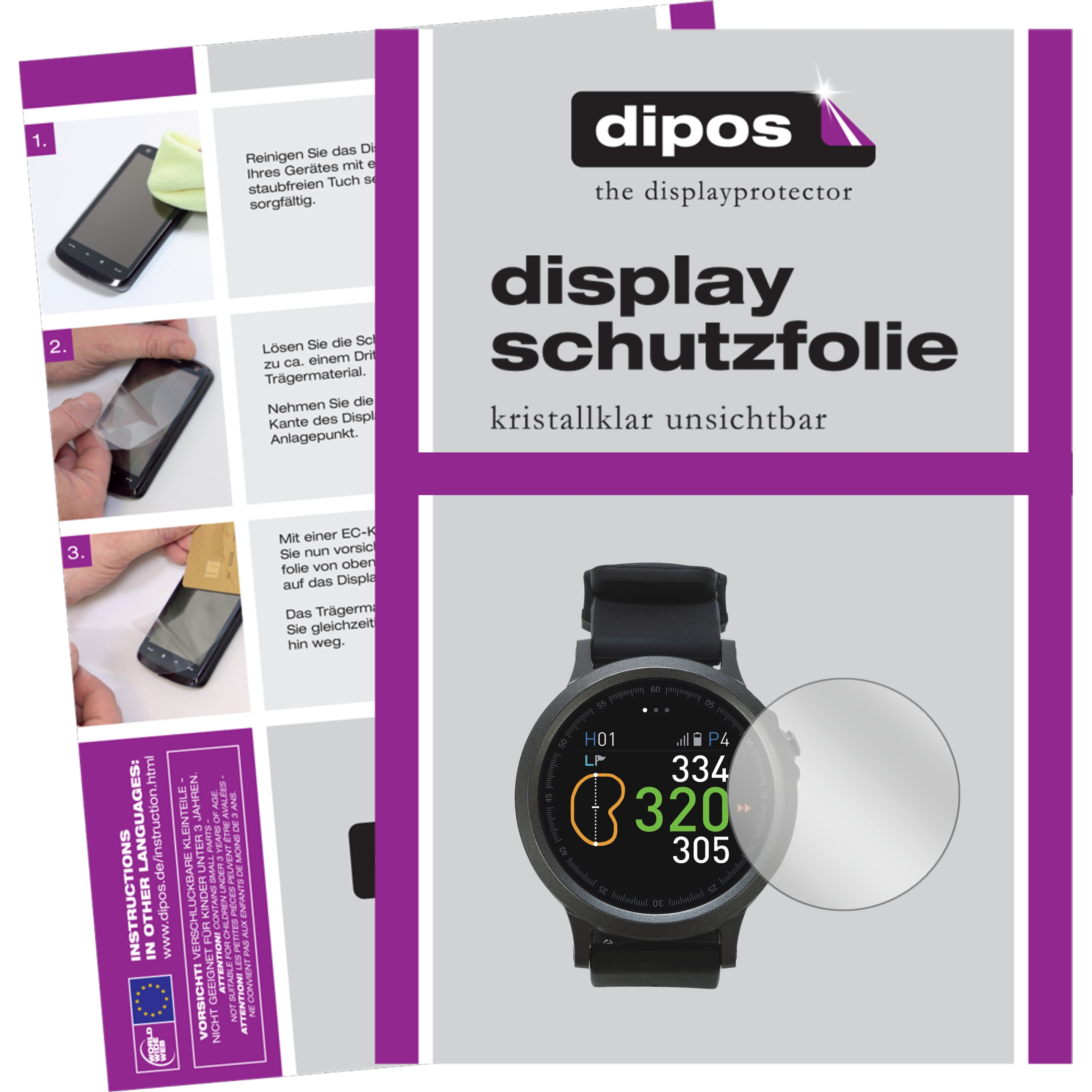 Dipos Displayschutzfolie Crystalclear, Smartwatch Schutzfolie, Transparent