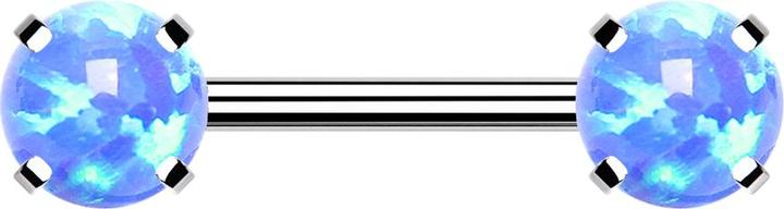 Image du produit Star Piercing Threadless Barbell argent de face avec opale sertie de bleu (sans laiton, Acier chirurgical 316L)