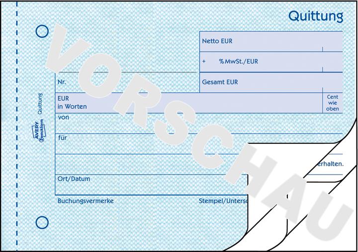 Actual product image Avery Receipt VAT shown separately (50x)