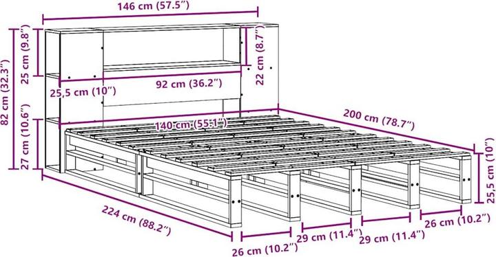 Image du produit vidaXL Bett mit Regal (140 x 200 cm)