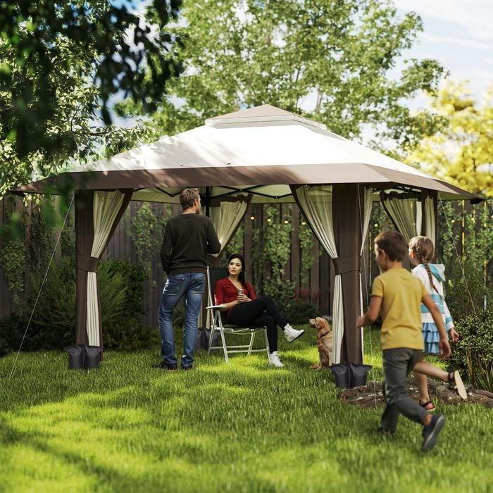 Actual product image Swisshandel24 Faltpavillon 4x4m Wasserdicht Höhenverstellbar, Beige (400 cm, 400 cm)