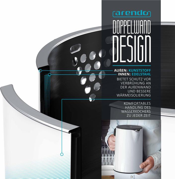 Immagine prodotto Arendo Set per la colazione, bollitore in acciaio inox da 1,5 l con selezione della temperatura e (1.50 l)